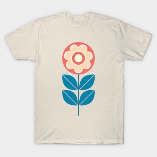 Retro Geometric Flower 5 in Celadon Blue, Peach, Salmon and Yellow T-Shirt